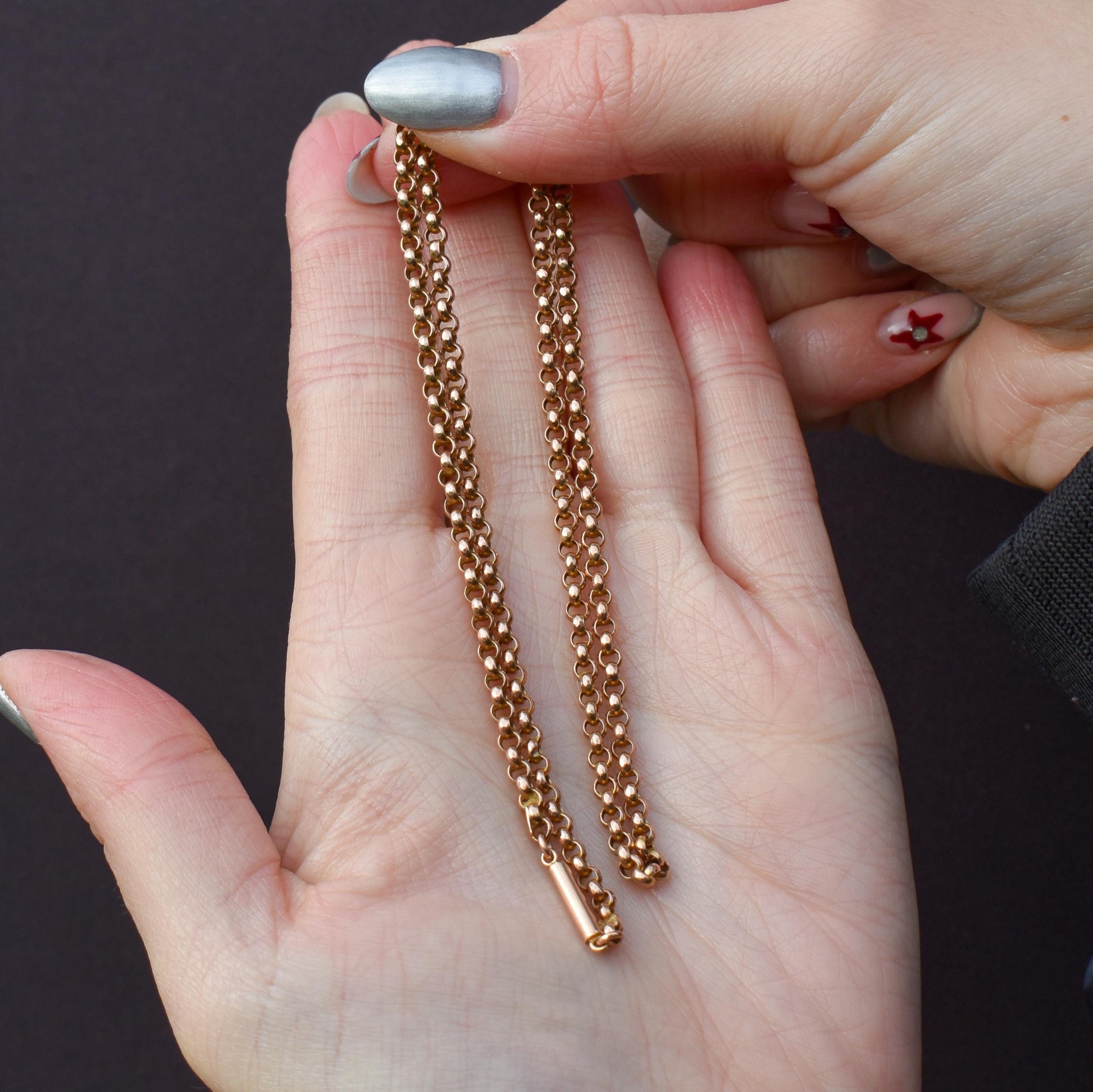 Antique 9ct Gold Faceted Belcher Link Chain Necklace with Barrel Clasp | 17.5"