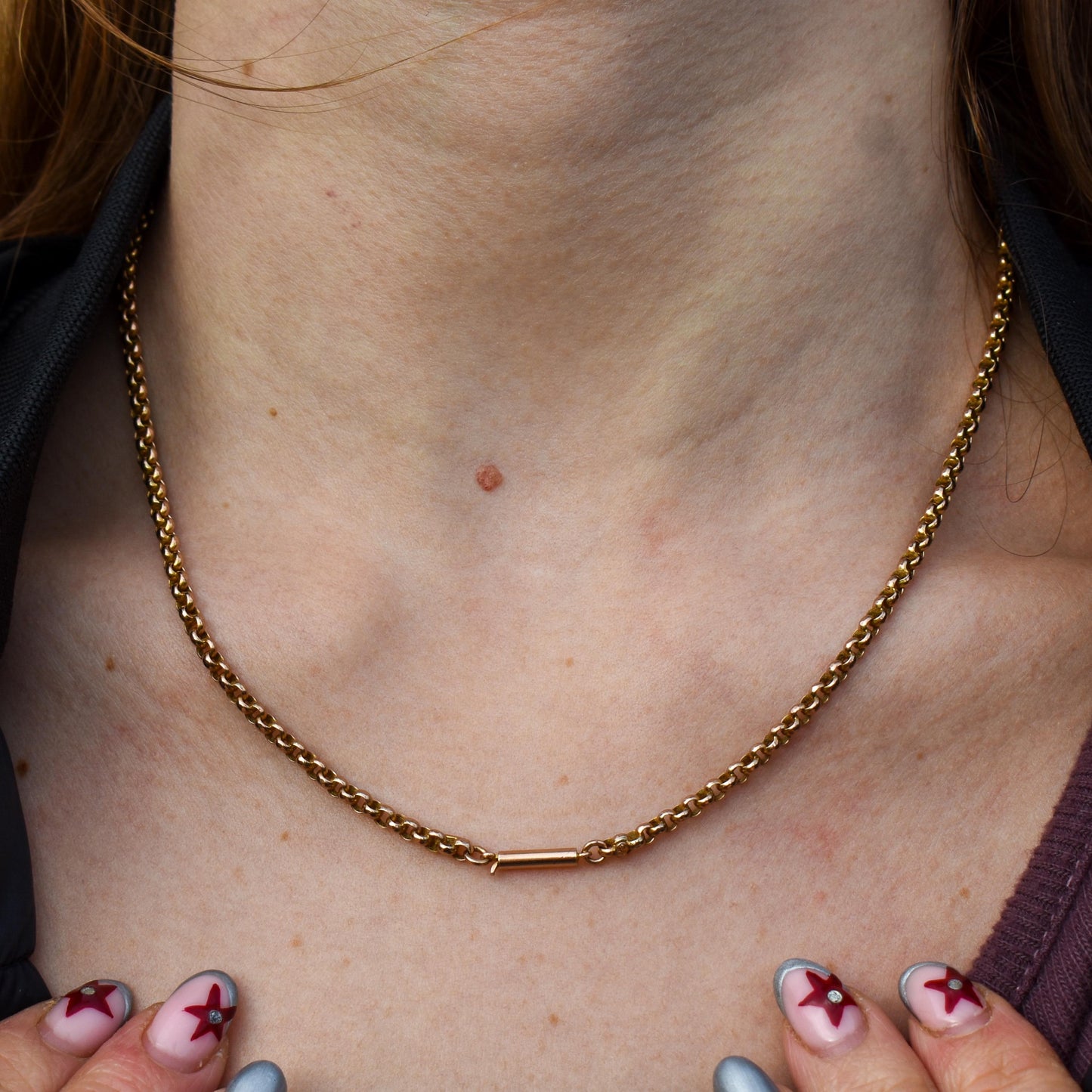 Antique 9ct Gold Faceted Belcher Link Chain Necklace with Barrel Clasp | 17.5"