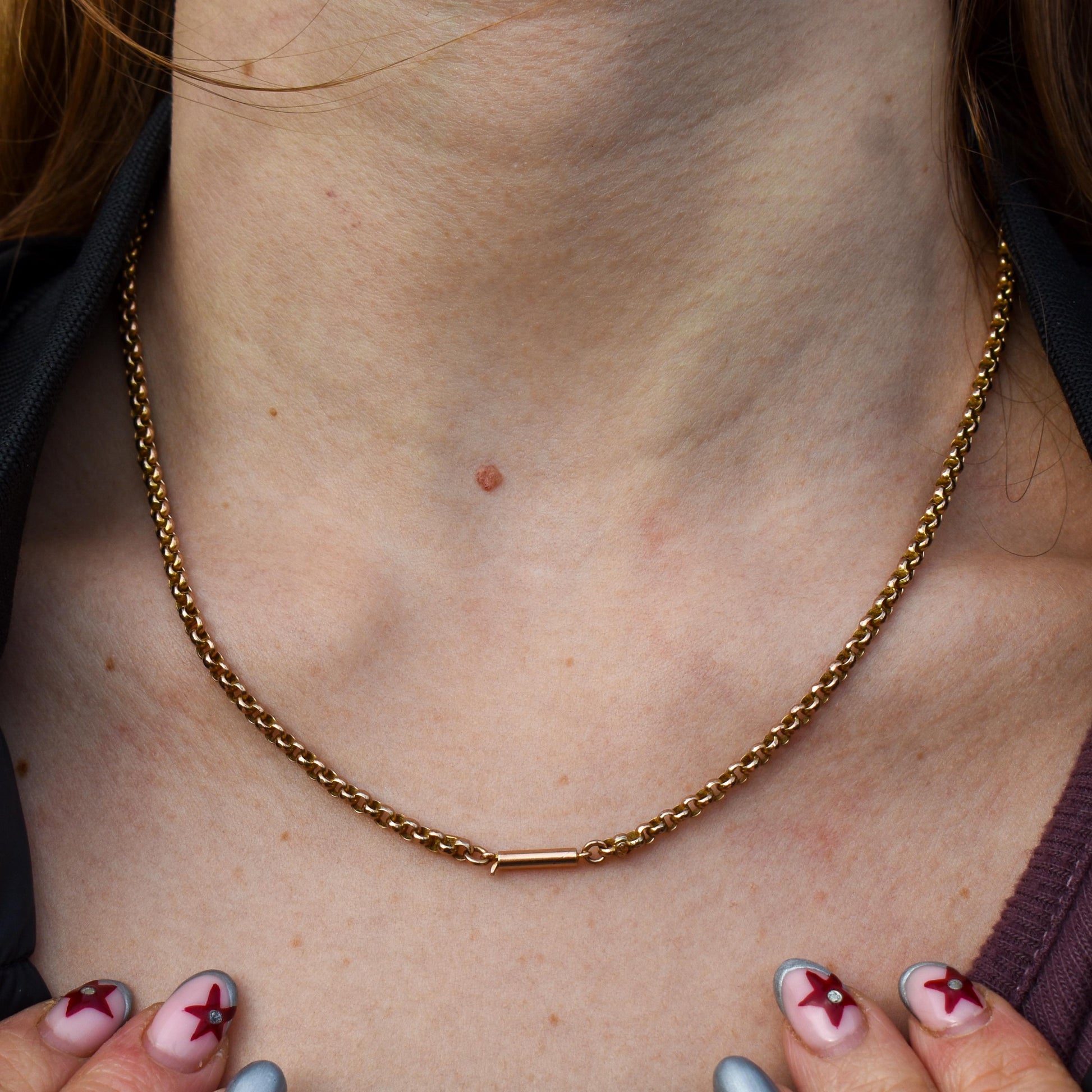 Antique 9ct Gold Faceted Belcher Link Chain Necklace with Barrel Clasp | 17.5"