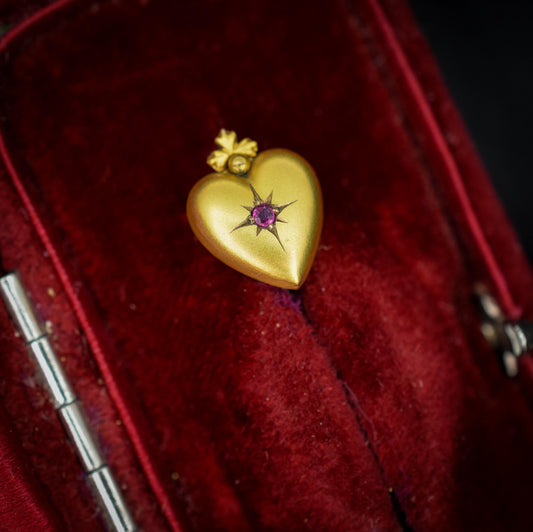 Antique Ruby Heart 9ct Gold Stick Pin