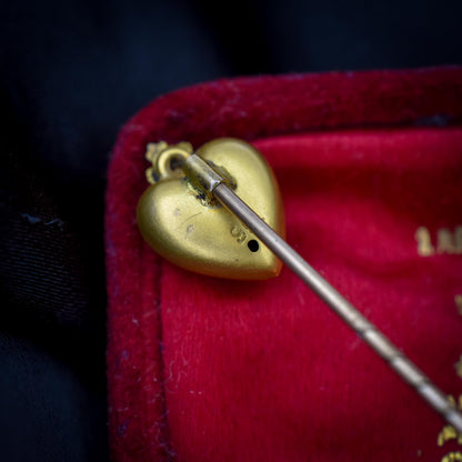 Antique Ruby Heart 9ct Gold Stick Pin