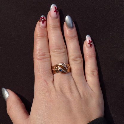 Antique Diamond and Sapphire Snake Serpent 9ct Gold Band Ring | Chester 1904