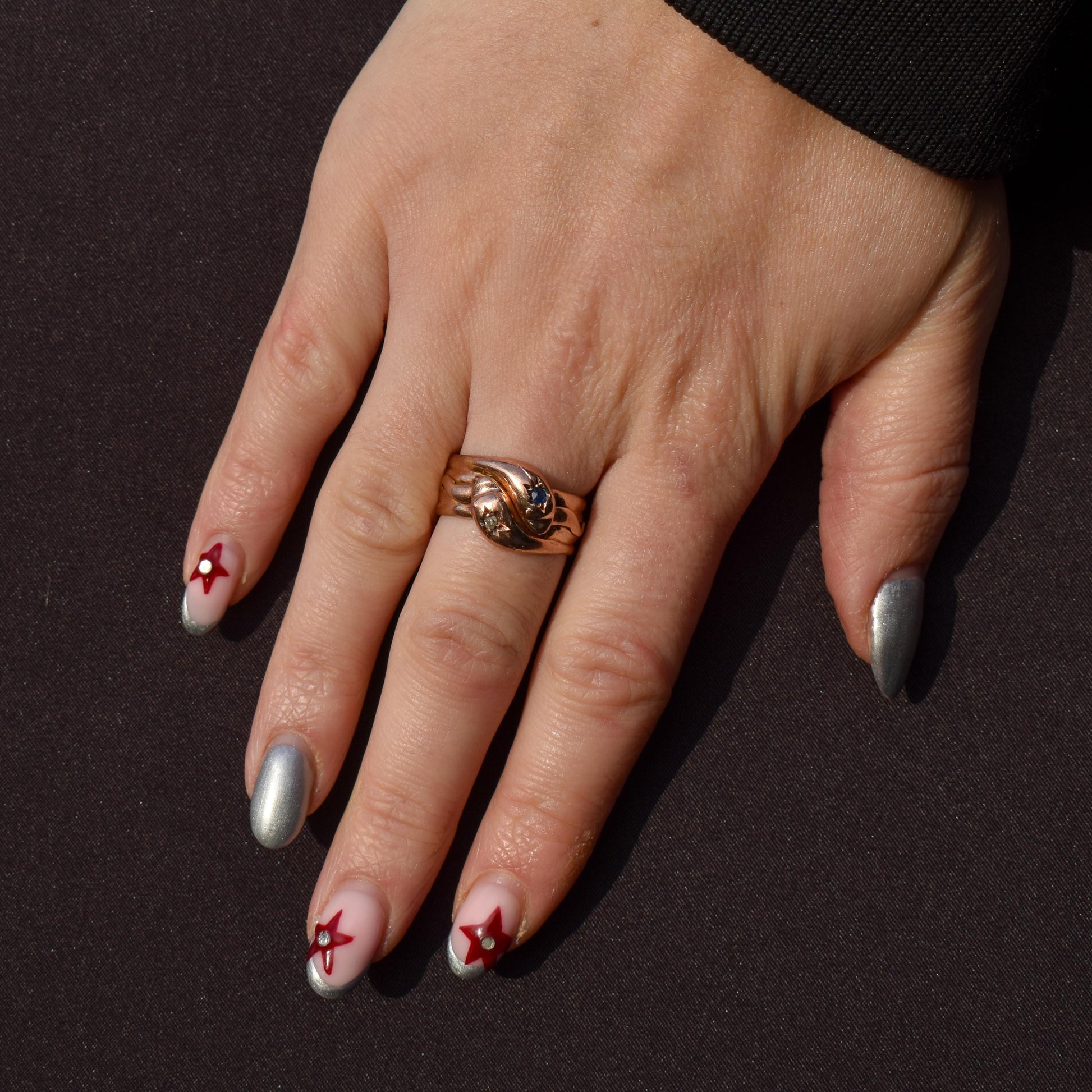 Antique Diamond and Sapphire Snake Serpent 9ct Gold Band Ring | Chester 1904