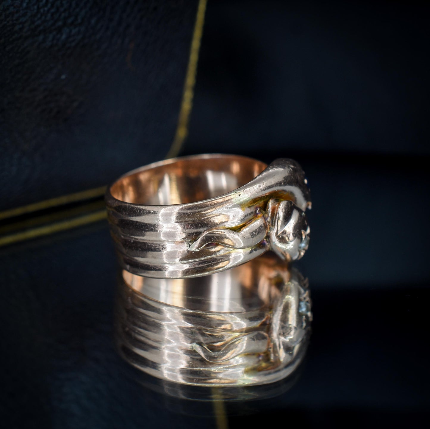 Antique Diamond and Sapphire Snake Serpent 9ct Gold Band Ring | Chester 1904