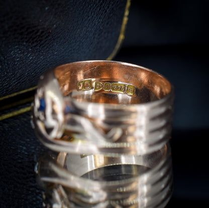 Antique Diamond and Sapphire Snake Serpent 9ct Gold Band Ring | Chester 1904