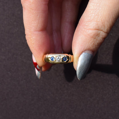 Antique Victorian Sapphire and Diamond Gypsy 18ct Yellow Gold Ring - Dated 1883