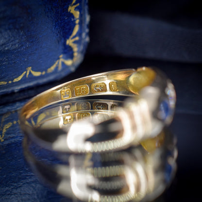Antique Victorian Sapphire and Diamond Gypsy 18ct Yellow Gold Ring - Dated 1883