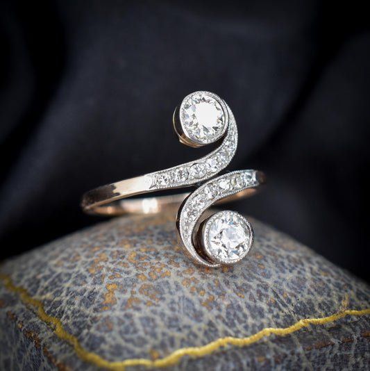 Antique 0.96ct Diamond 'Toi Et Moi' Two Stone Gold and Platinum Ring