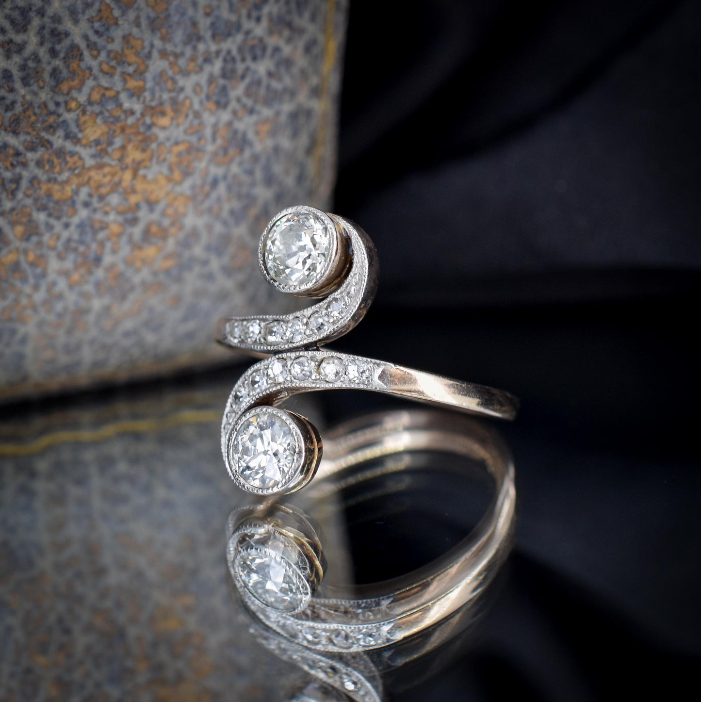 Antique 0.96ct Diamond 'Toi Et Moi' Two Stone Gold and Platinum Ring