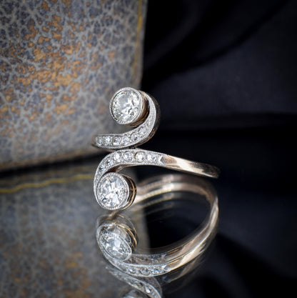 Antique 0.96ct Diamond 'Toi Et Moi' Two Stone Gold and Platinum Ring