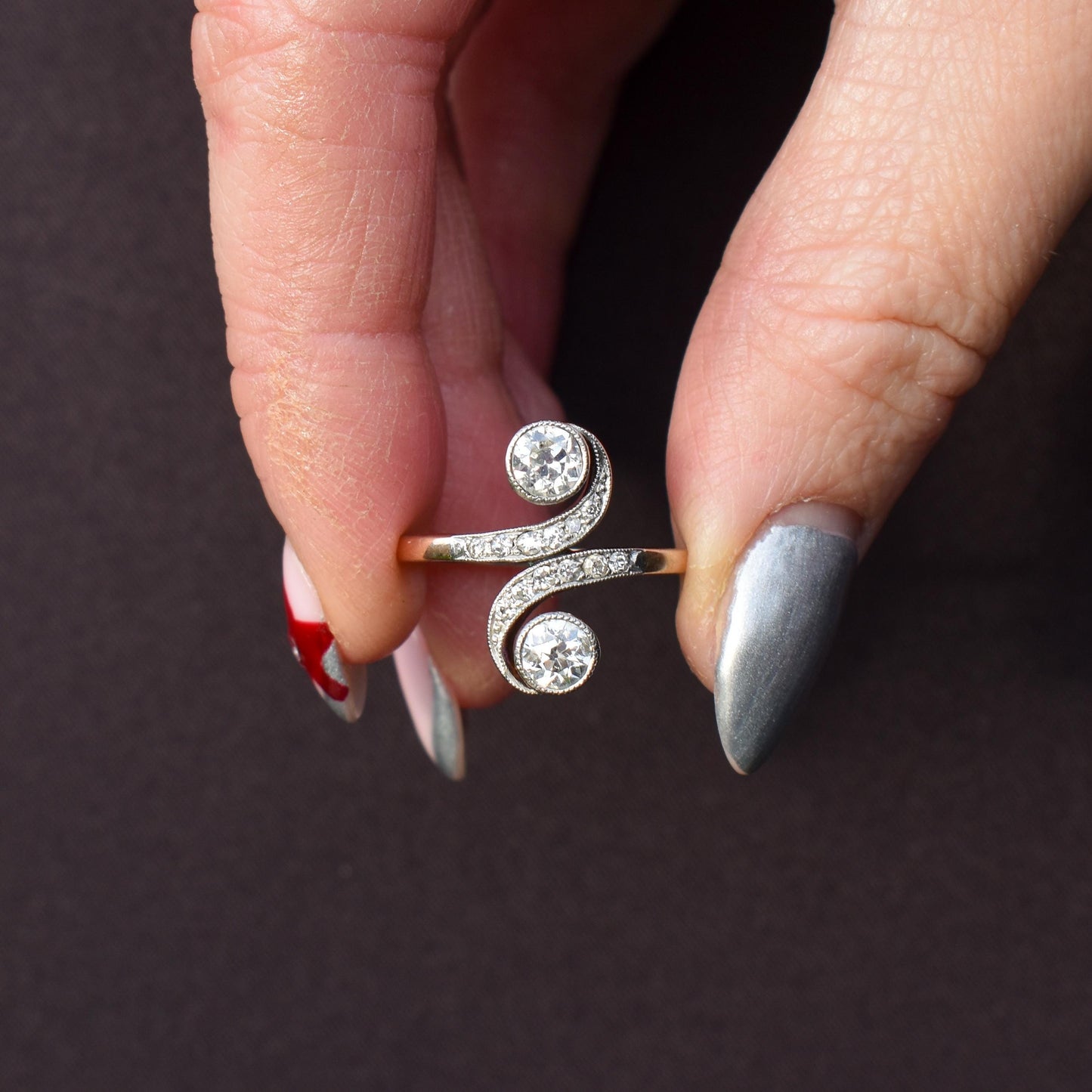 Antique 0.96ct Diamond 'Toi Et Moi' Two Stone Gold and Platinum Ring