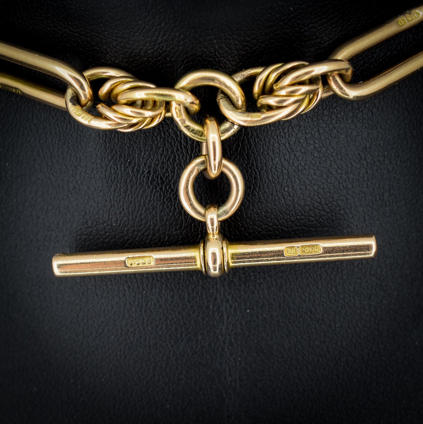Antique 15ct Gold Love Knot and Trombone Watch Chain with Dog Clip | 11.5"