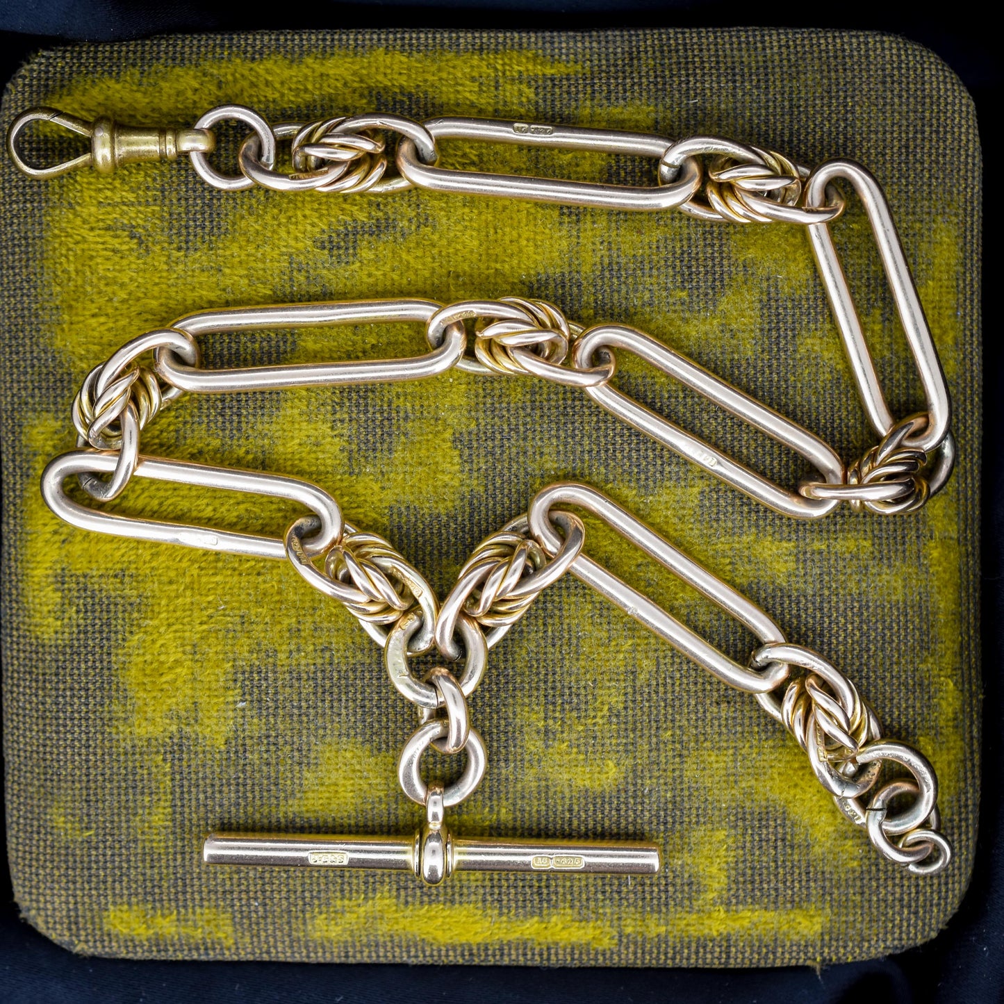 Antique 15ct Gold Love Knot and Trombone Watch Chain with Dog Clip | 11.5"