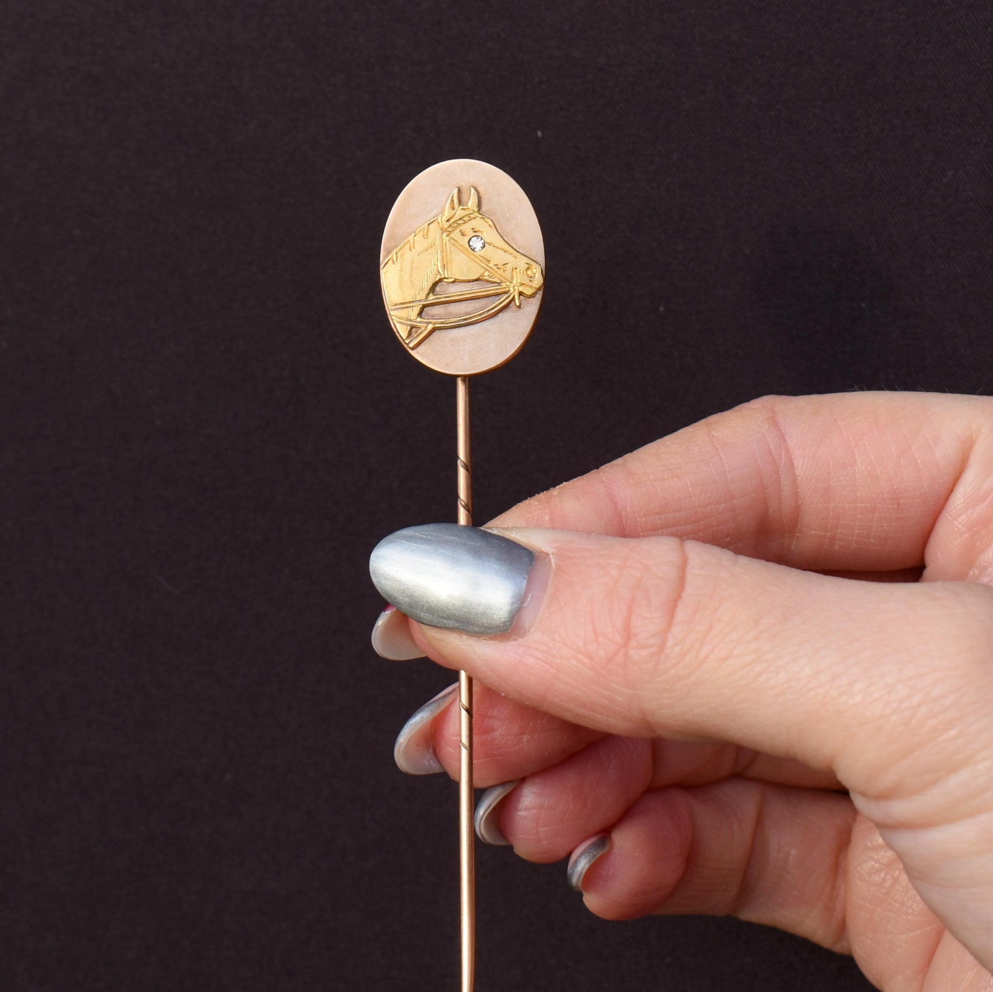 Antique Victorian Diamond Horse Equestrian 15ct Gold Stick Pin
