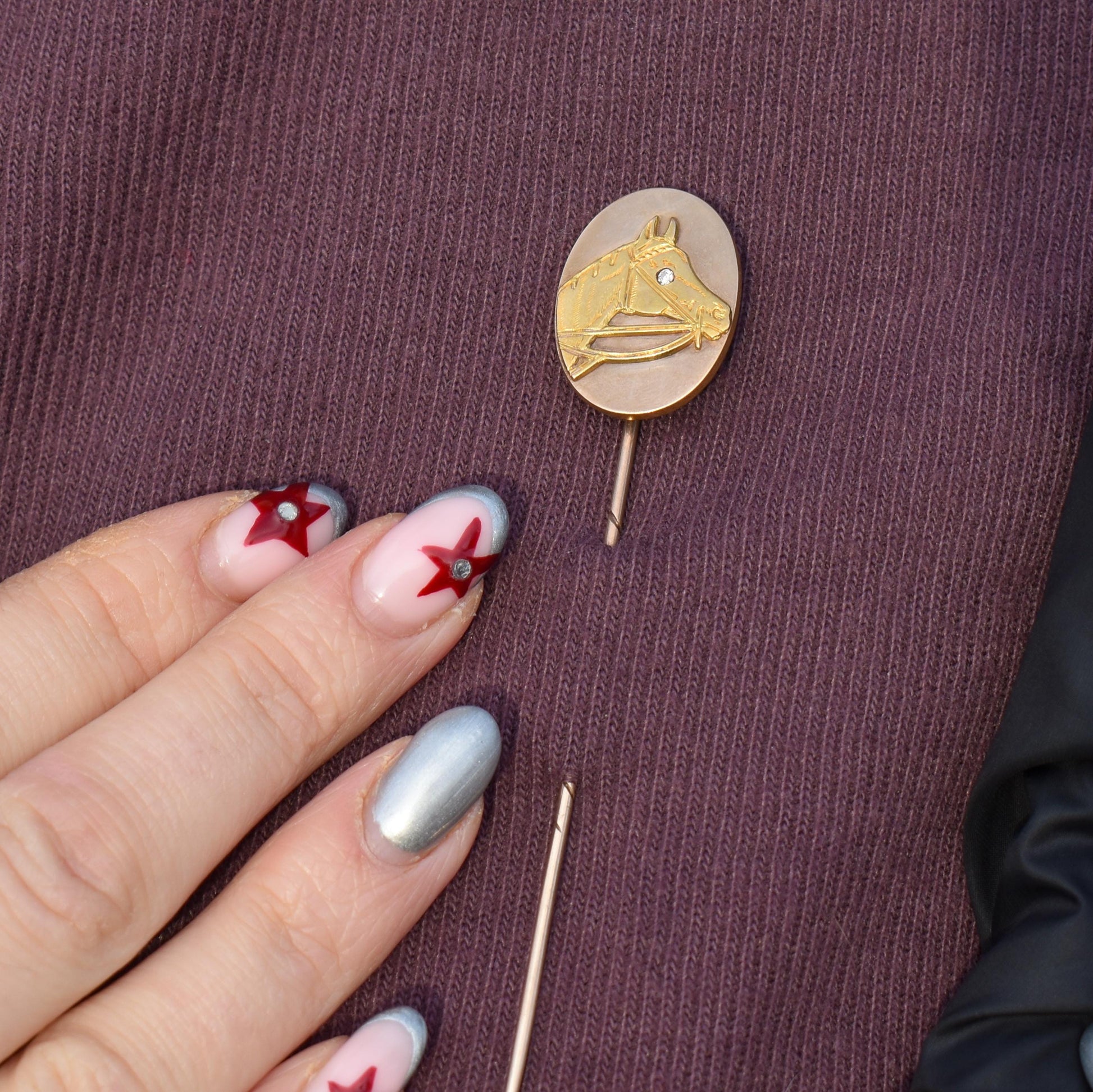 Antique Victorian Diamond Horse Equestrian 15ct Gold Stick Pin