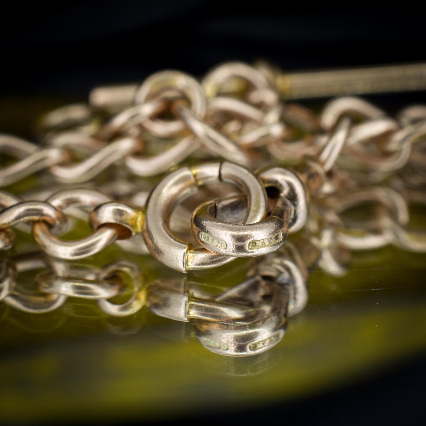 Antique '1918' 9ct Gold Oval Link Albert Watch Chain Necklace | 15"