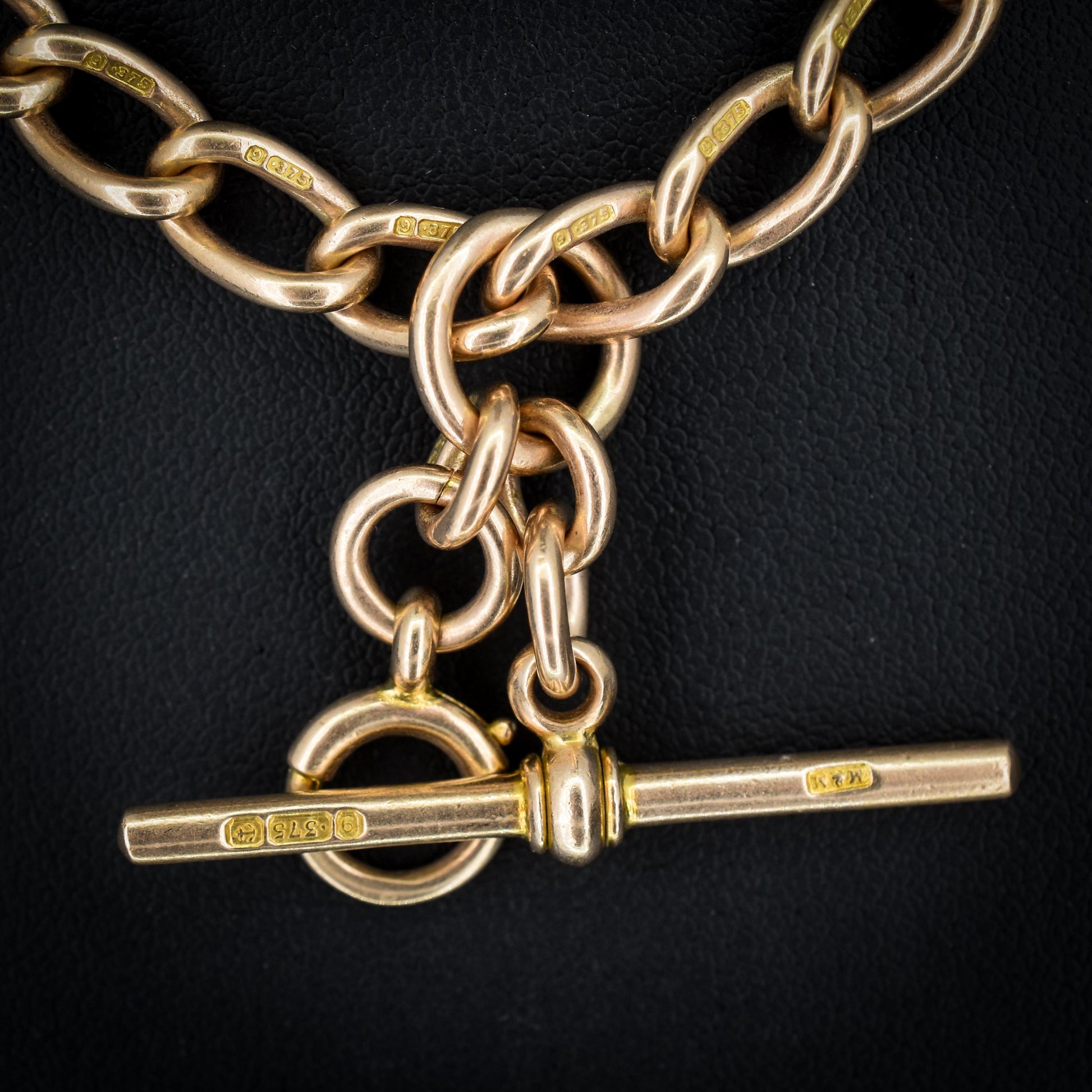 Antique '1918' 9ct Gold Oval Link Albert Watch Chain Necklace | 15"