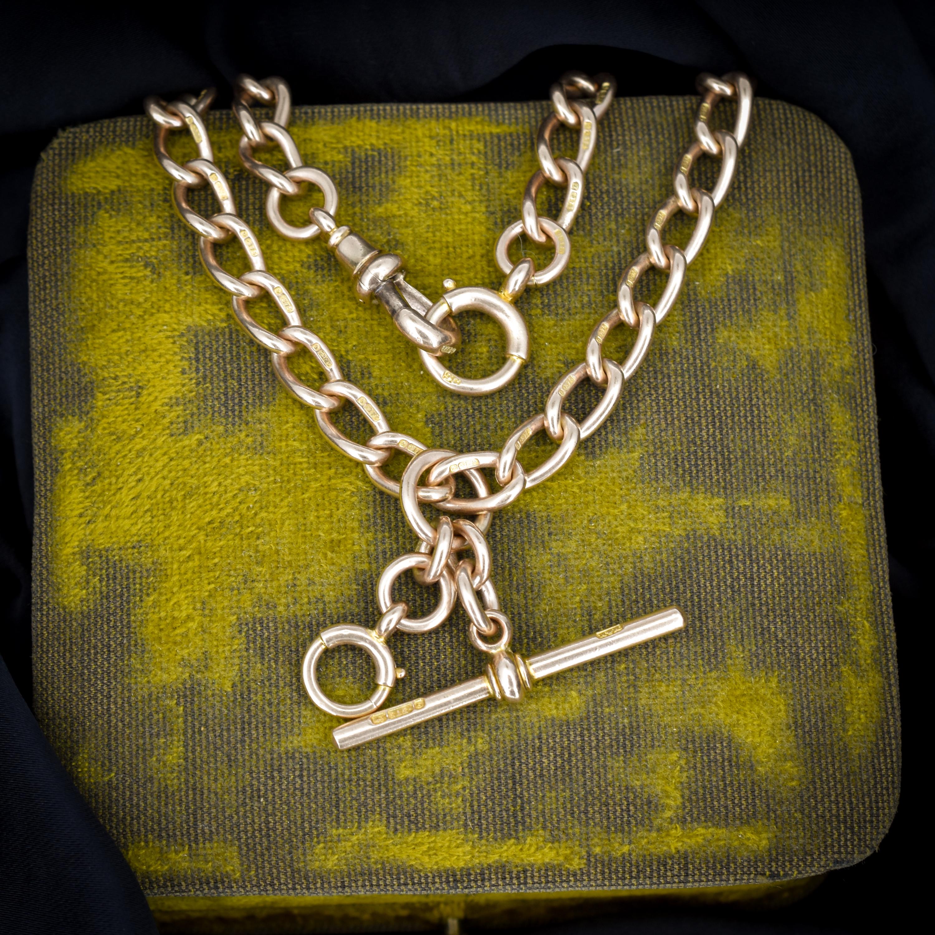 Antique '1918' 9ct Gold Oval Link Albert Watch Chain Necklace | 15