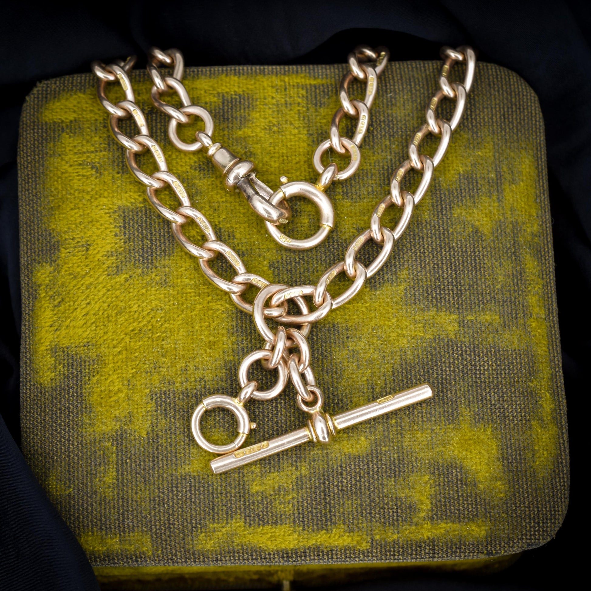 Antique '1918' 9ct Gold Oval Link Albert Watch Chain Necklace | 15"