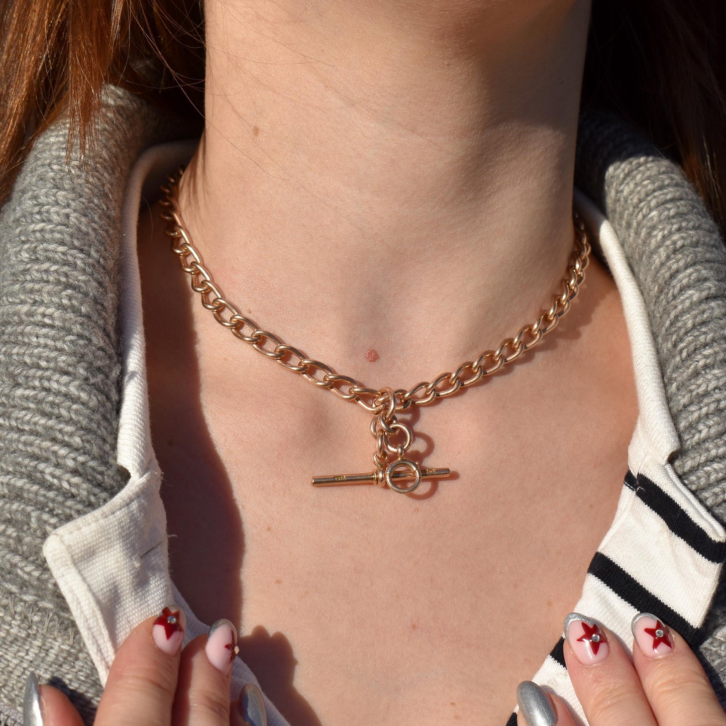 Antique '1918' 9ct Gold Oval Link Albert Watch Chain Necklace | 15"