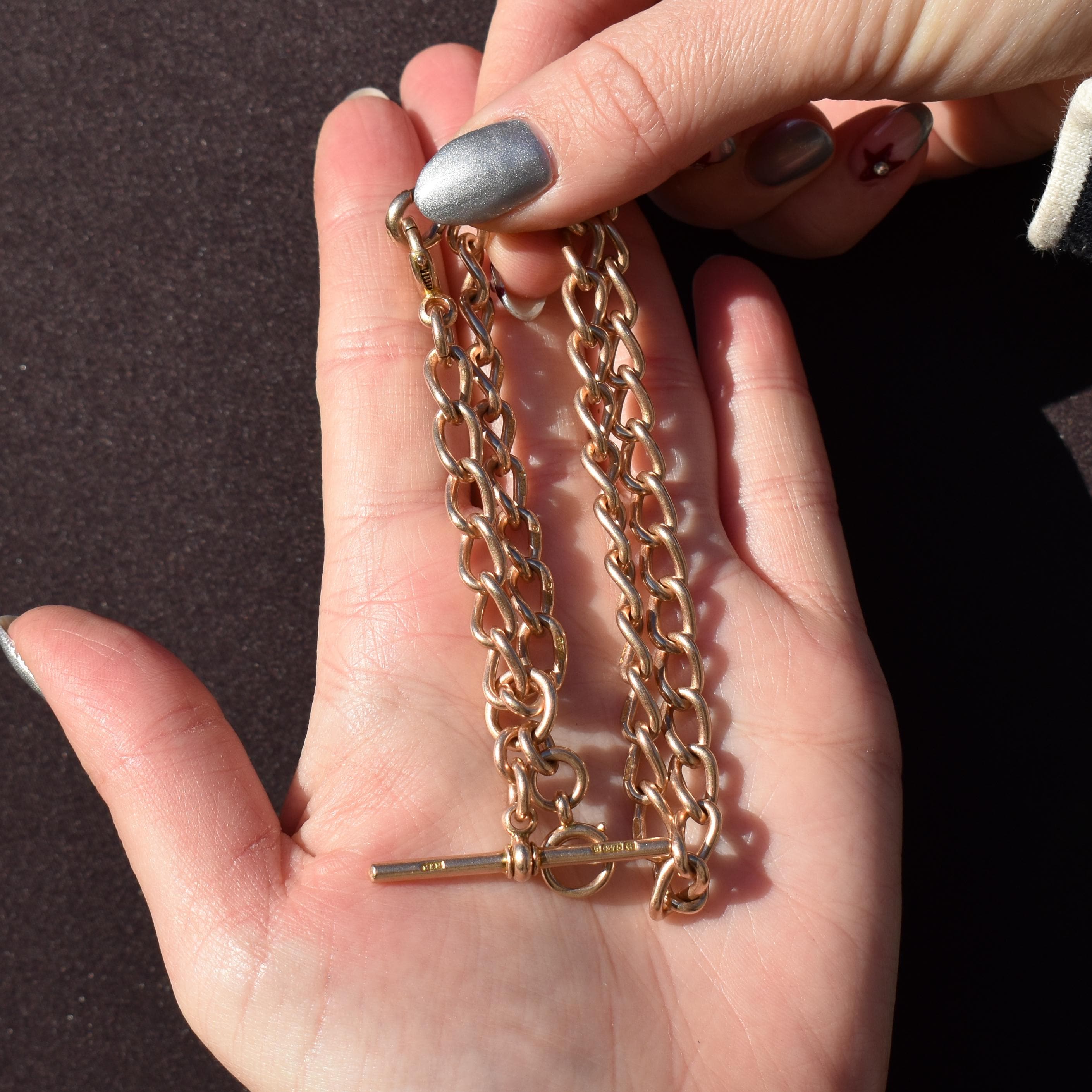 Antique '1918' 9ct Gold Oval Link Albert Watch Chain Necklace | 15
