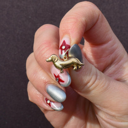 Vintage 9ct Gold Dachshund Dog Charm Pendant - Dated 1965