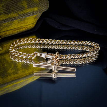 Antique Curb 9ct Gold Bracelet with Dog Clip and T-bar | 7.5"