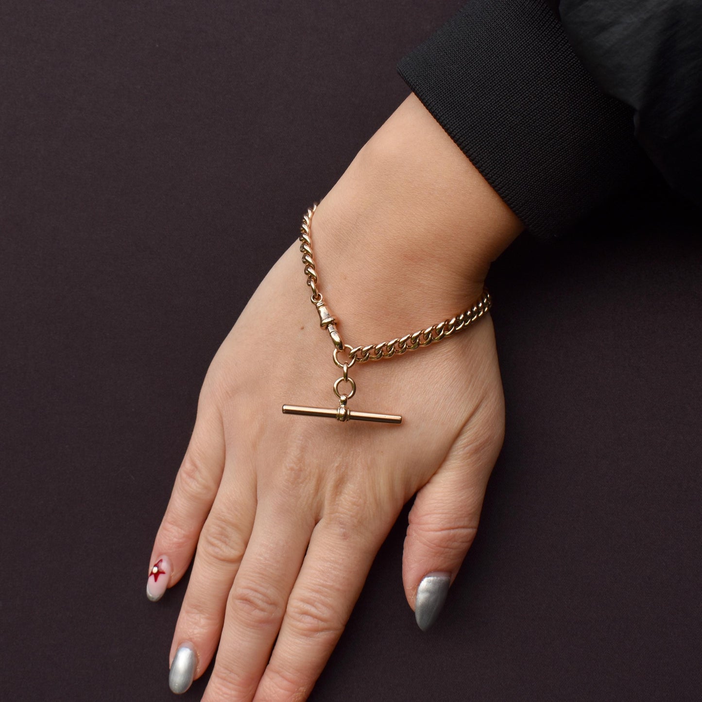 Antique Curb 9ct Gold Bracelet with Dog Clip and T-bar | 7.5"