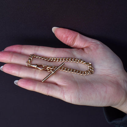 Antique Curb 9ct Gold Bracelet with Dog Clip and T-bar | 7.5"