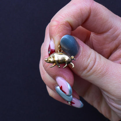 Antique 9ct Gold Boar Pig Charm Pendant