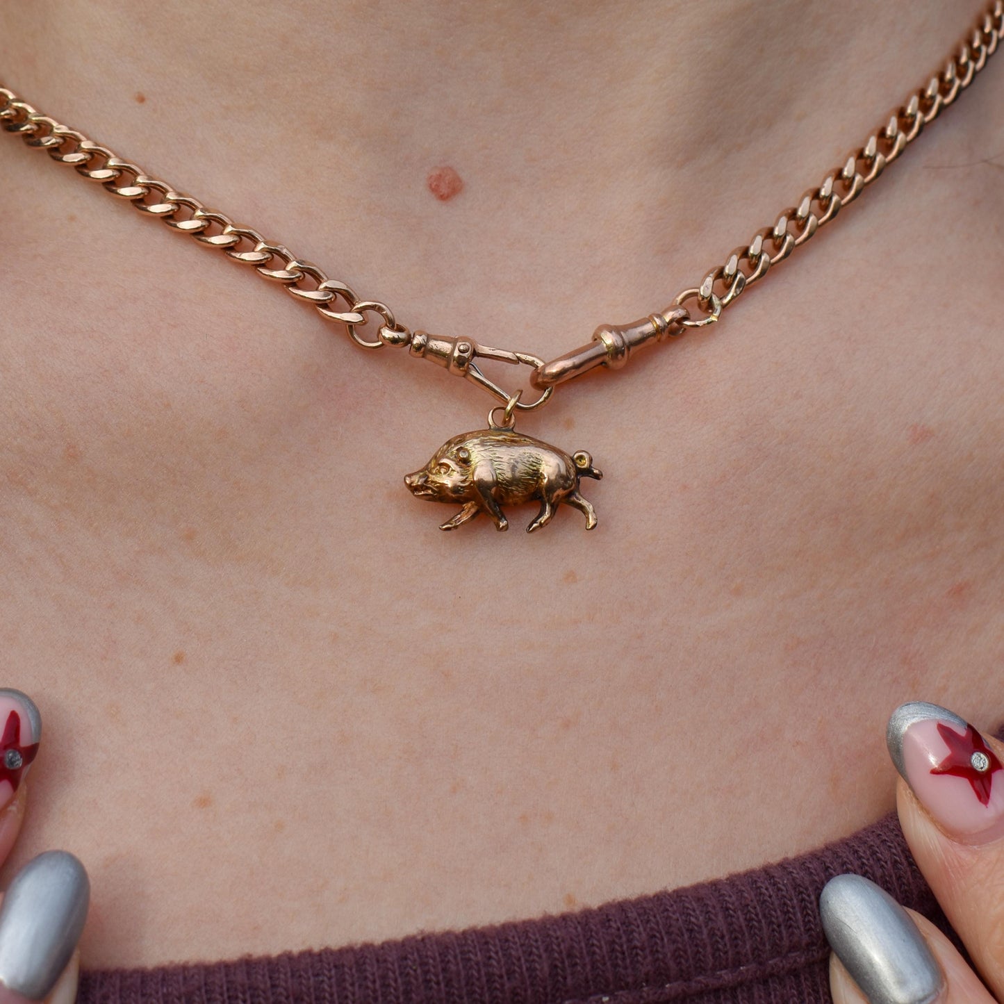 Antique 9ct Gold Boar Pig Charm Pendant