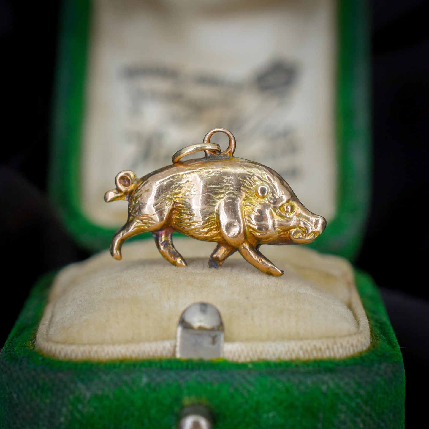 Antique 9ct Gold Boar Pig Charm Pendant