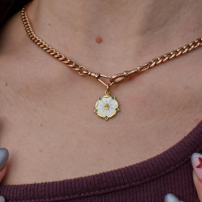 Vintage Yorkshire White Rose Enamel 9ct Gold Charm