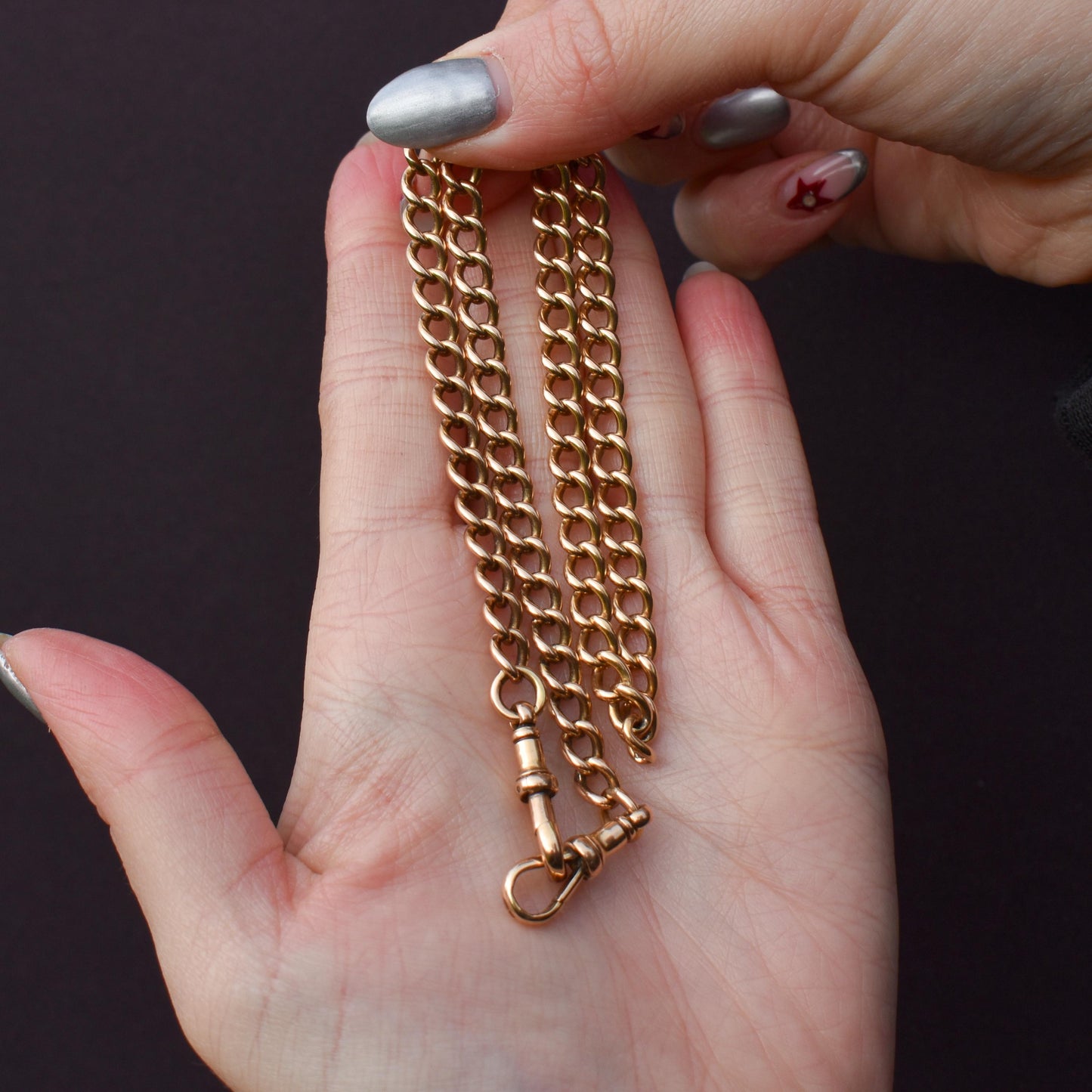 Antique 15ct Gold Curb Link Double Dog Clip Chain Necklace | 16.8"