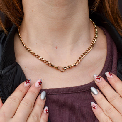 Antique 15ct Gold Curb Link Double Dog Clip Chain Necklace | 16.8"