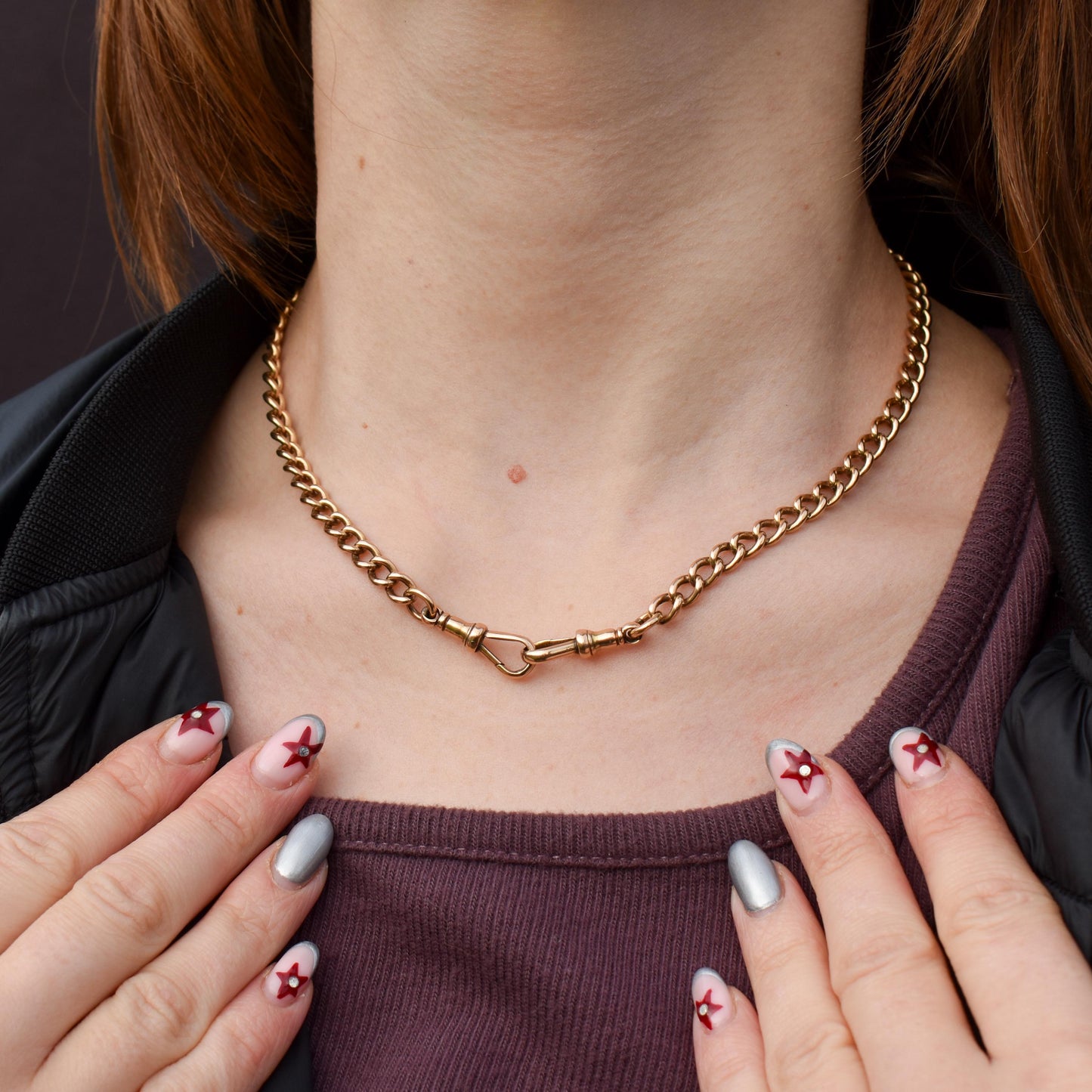 Antique 15ct Gold Curb Link Double Dog Clip Chain Necklace | 16.8"