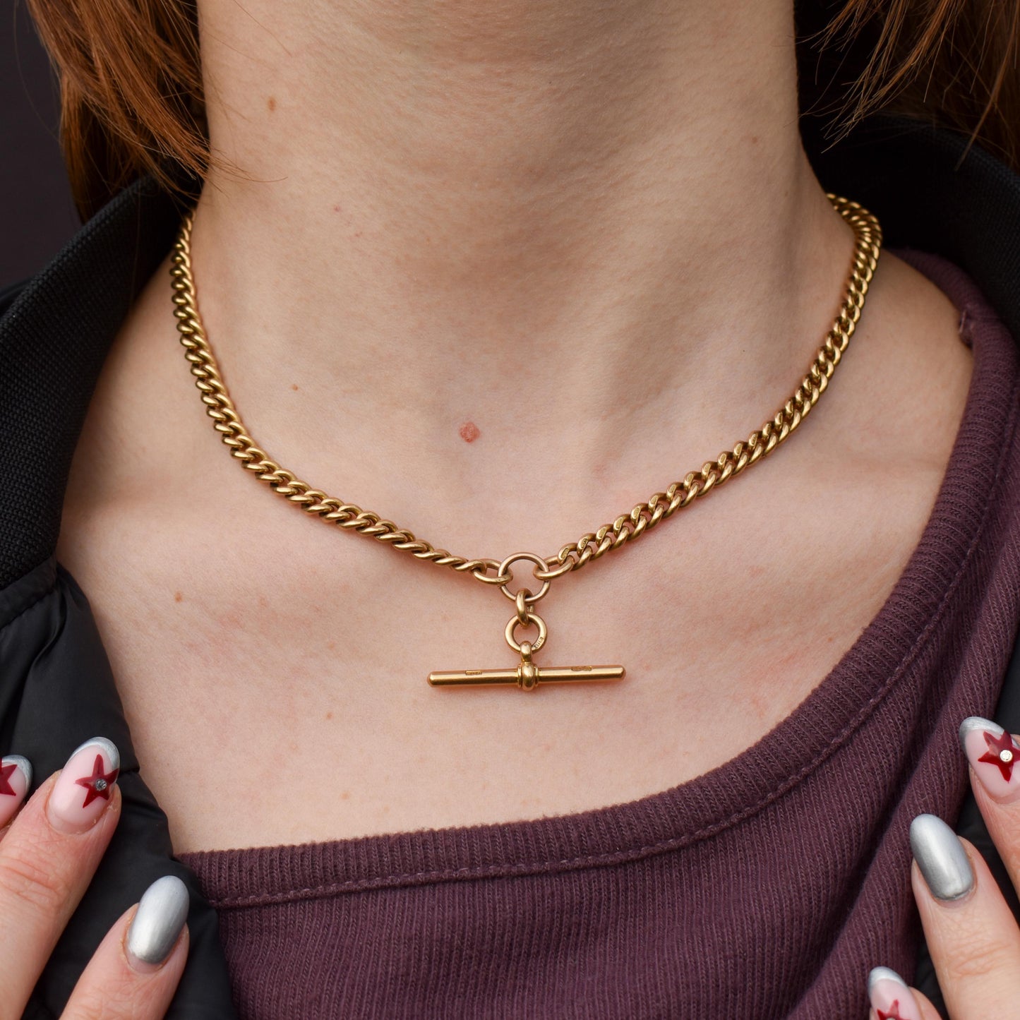 Antique '1897' 18ct Gold Curb Link Albert Watch Chain Necklace | 16.5"