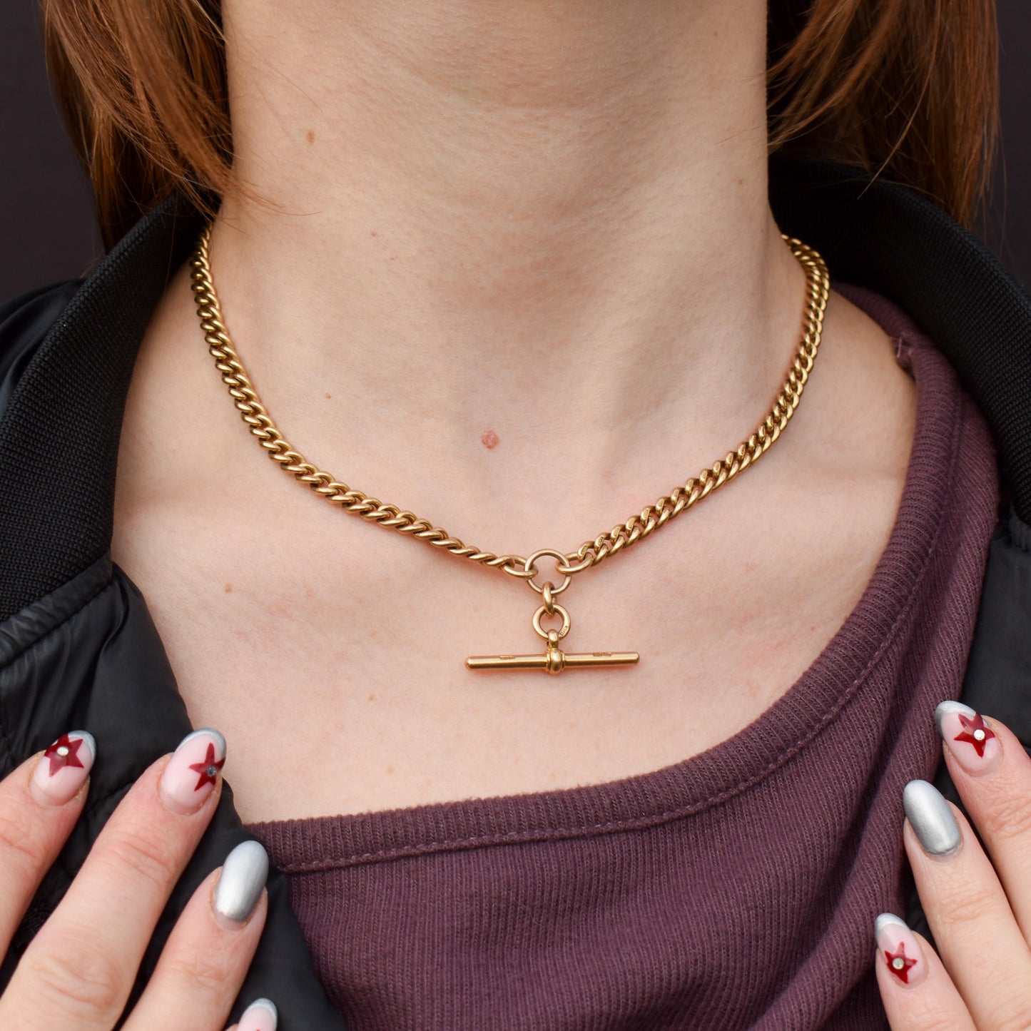 Antique '1897' 18ct Gold Curb Link Albert Watch Chain Necklace | 16.5"