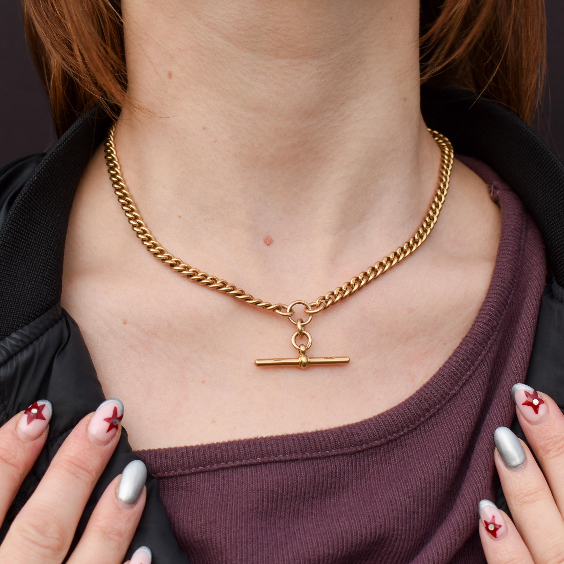 Antique '1897' 18ct Gold Curb Link Albert Watch Chain Necklace | 16.5"