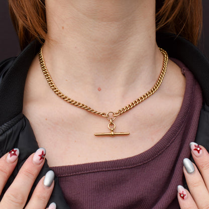 Antique '1897' 18ct Gold Curb Link Albert Watch Chain Necklace | 16.5"