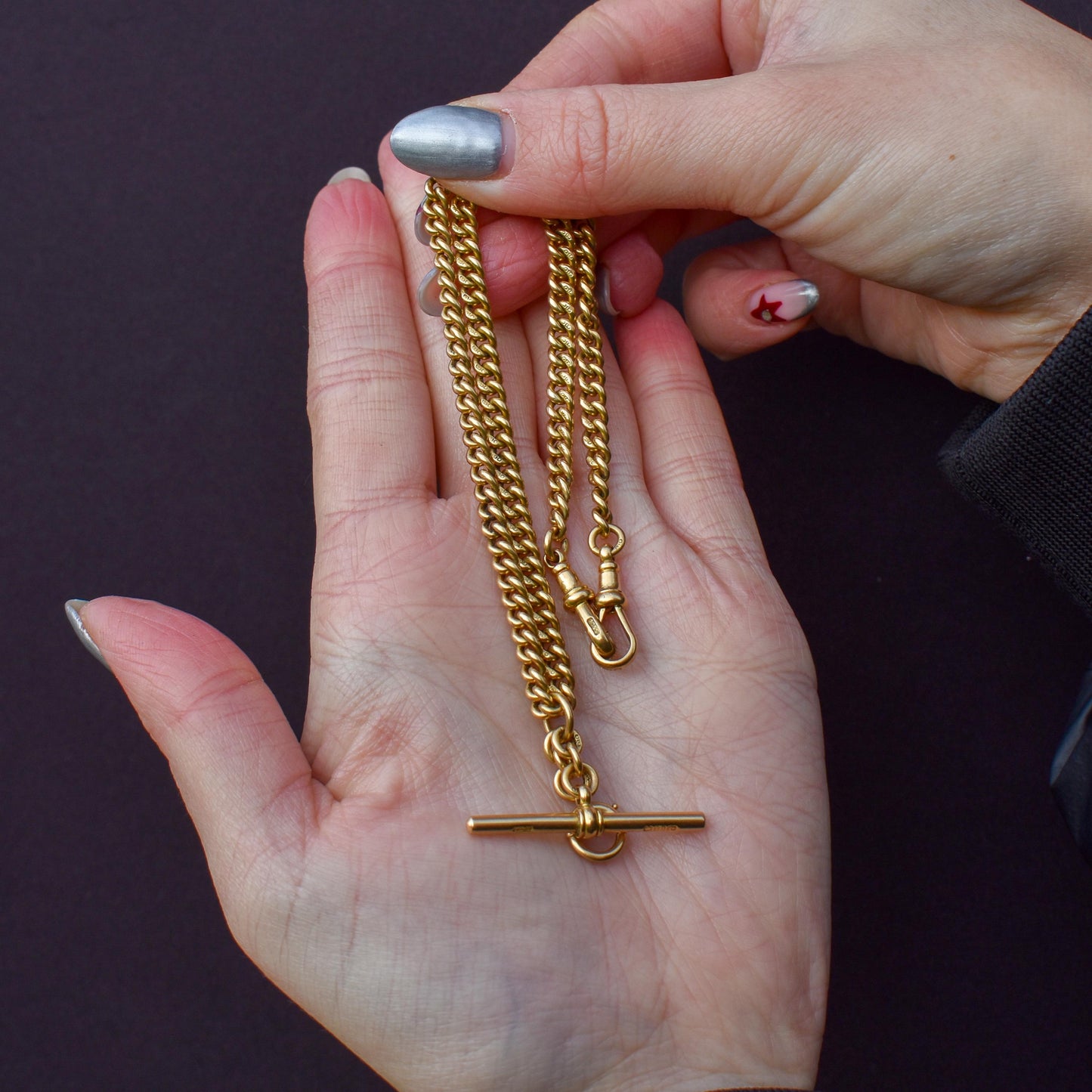 Art Deco '1929' 18ct Gold Curb Link Albert Watch Chain Necklace | 14.5"