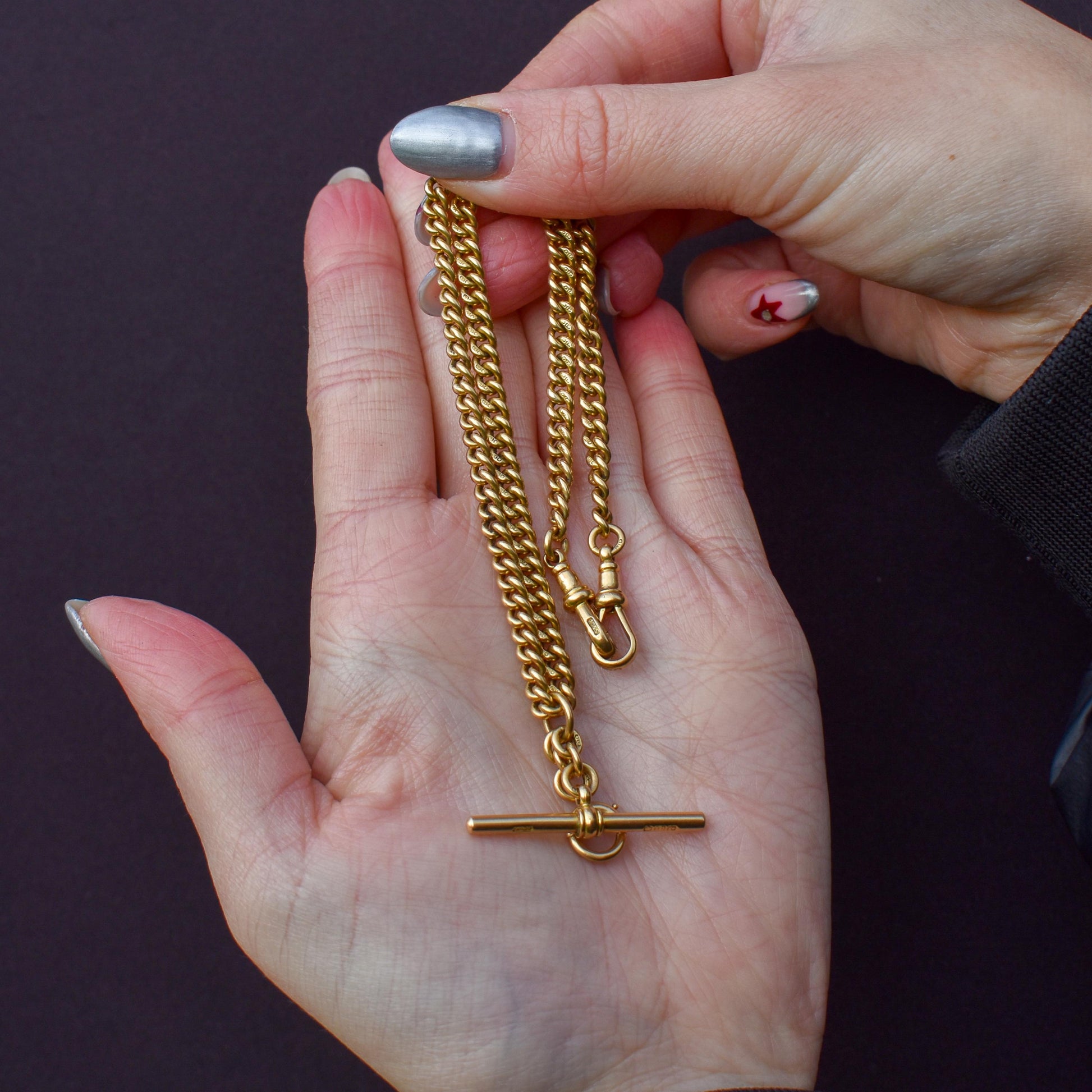 Art Deco '1929' 18ct Gold Curb Link Albert Watch Chain Necklace | 14.5"