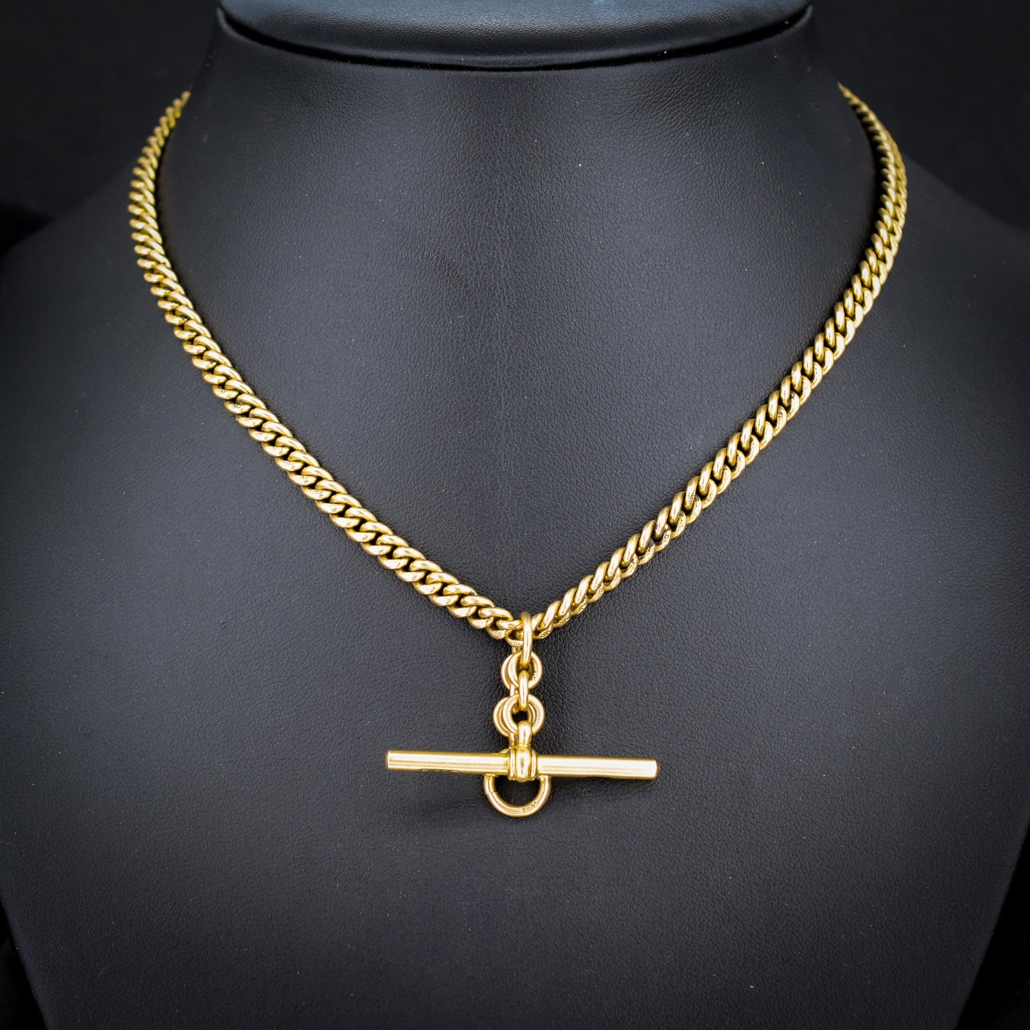 Art Deco '1929' 18ct Gold Curb Link Albert Watch Chain Necklace | 14.5"