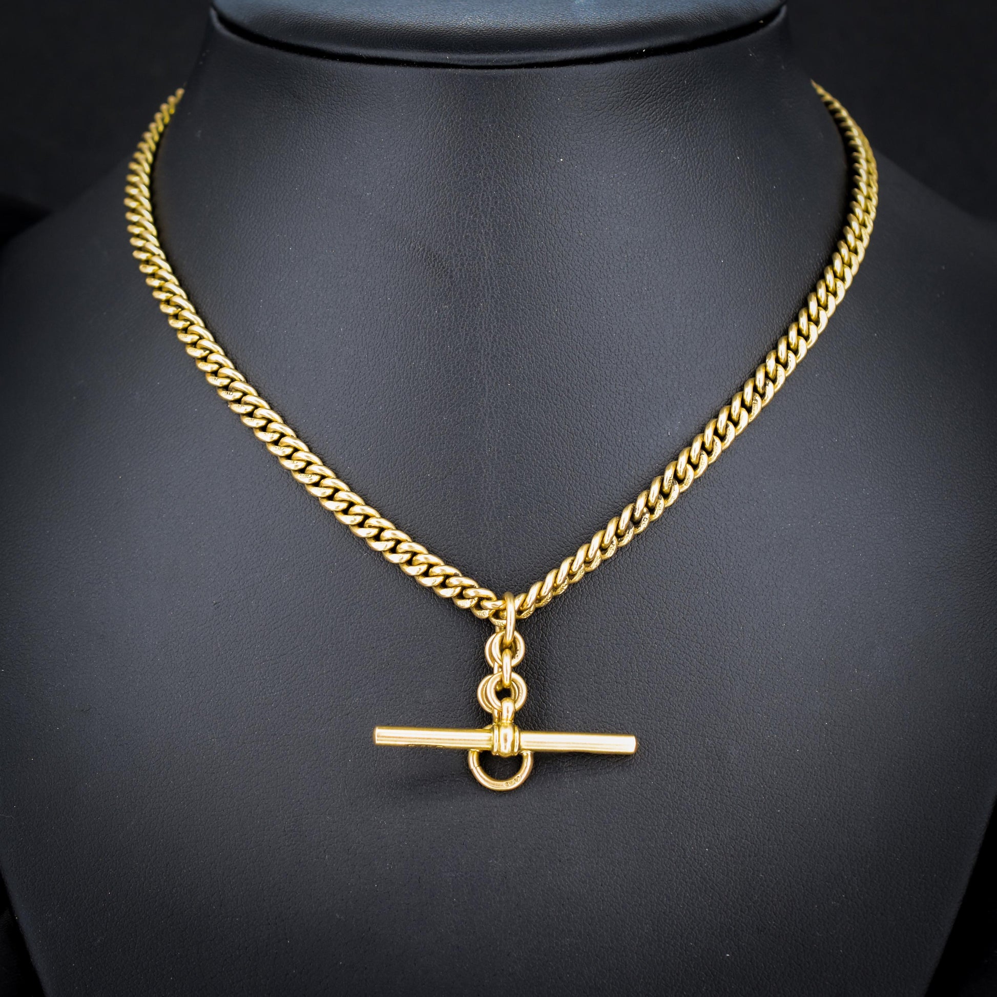 Art Deco '1929' 18ct Gold Curb Link Albert Watch Chain Necklace | 14.5"