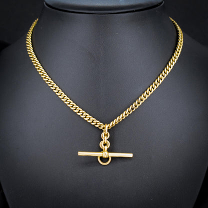 Art Deco '1929' 18ct Gold Curb Link Albert Watch Chain Necklace | 14.5"