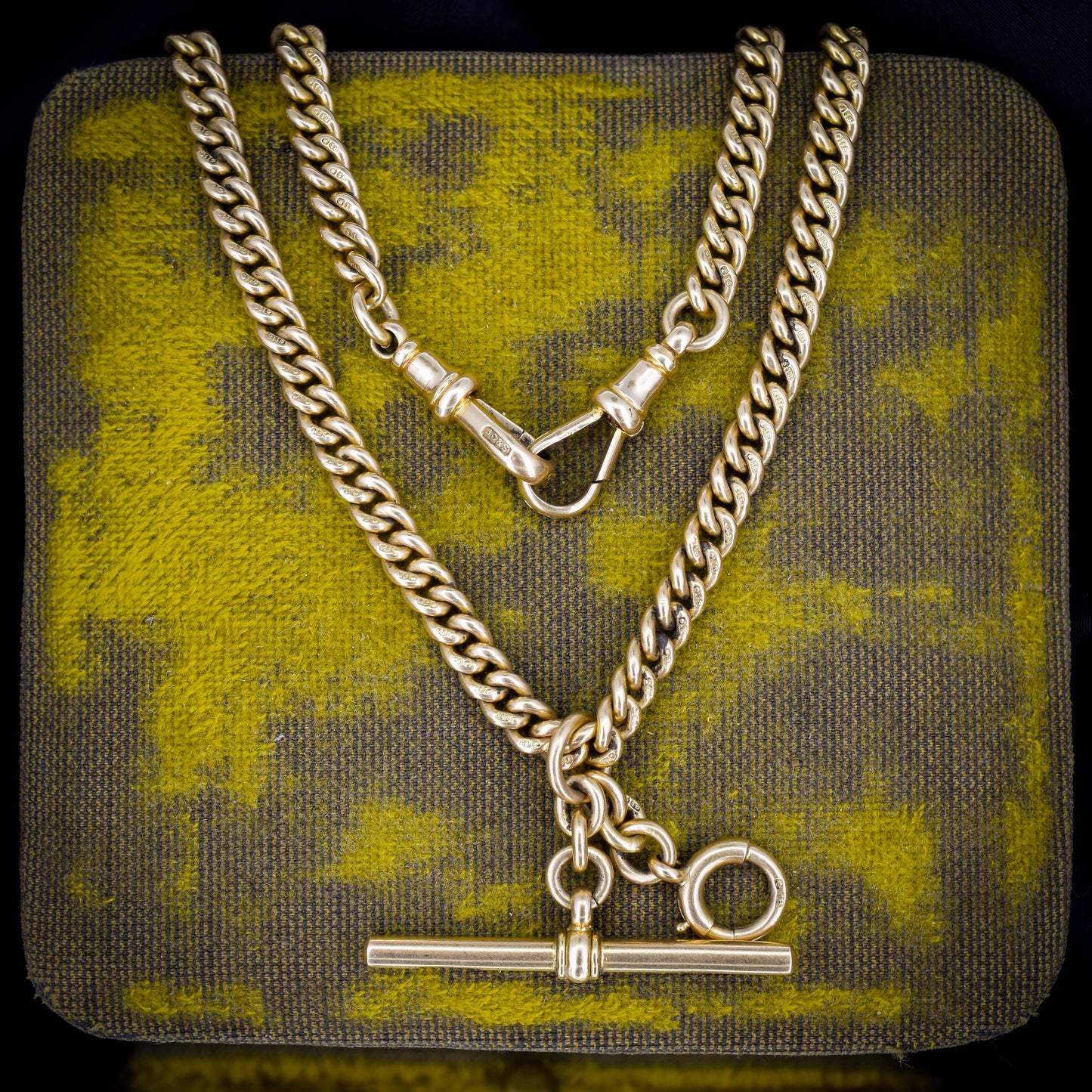 Art Deco '1929' 18ct Gold Curb Link Albert Watch Chain Necklace | 14.5"