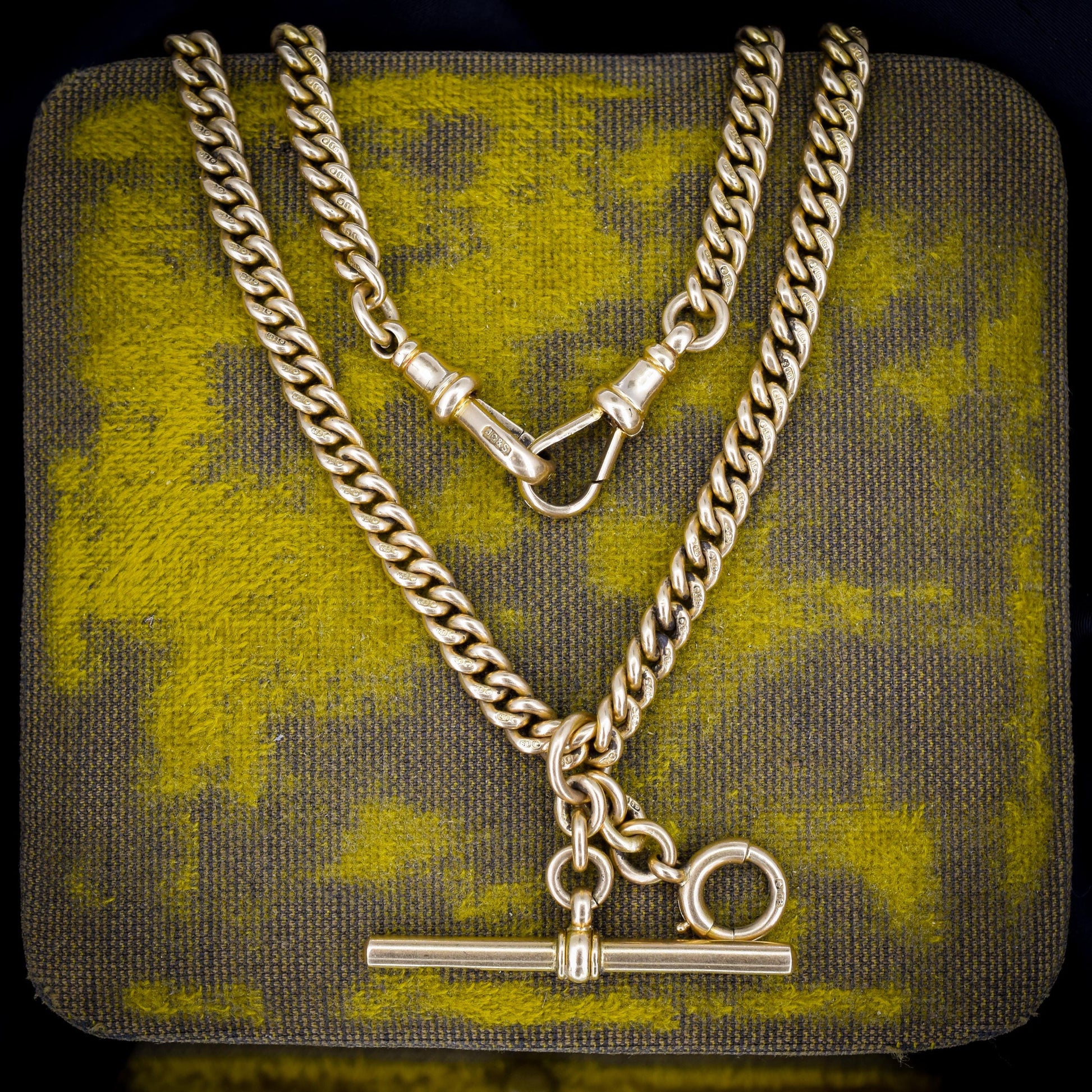 Art Deco '1929' 18ct Gold Curb Link Albert Watch Chain Necklace | 14.5"