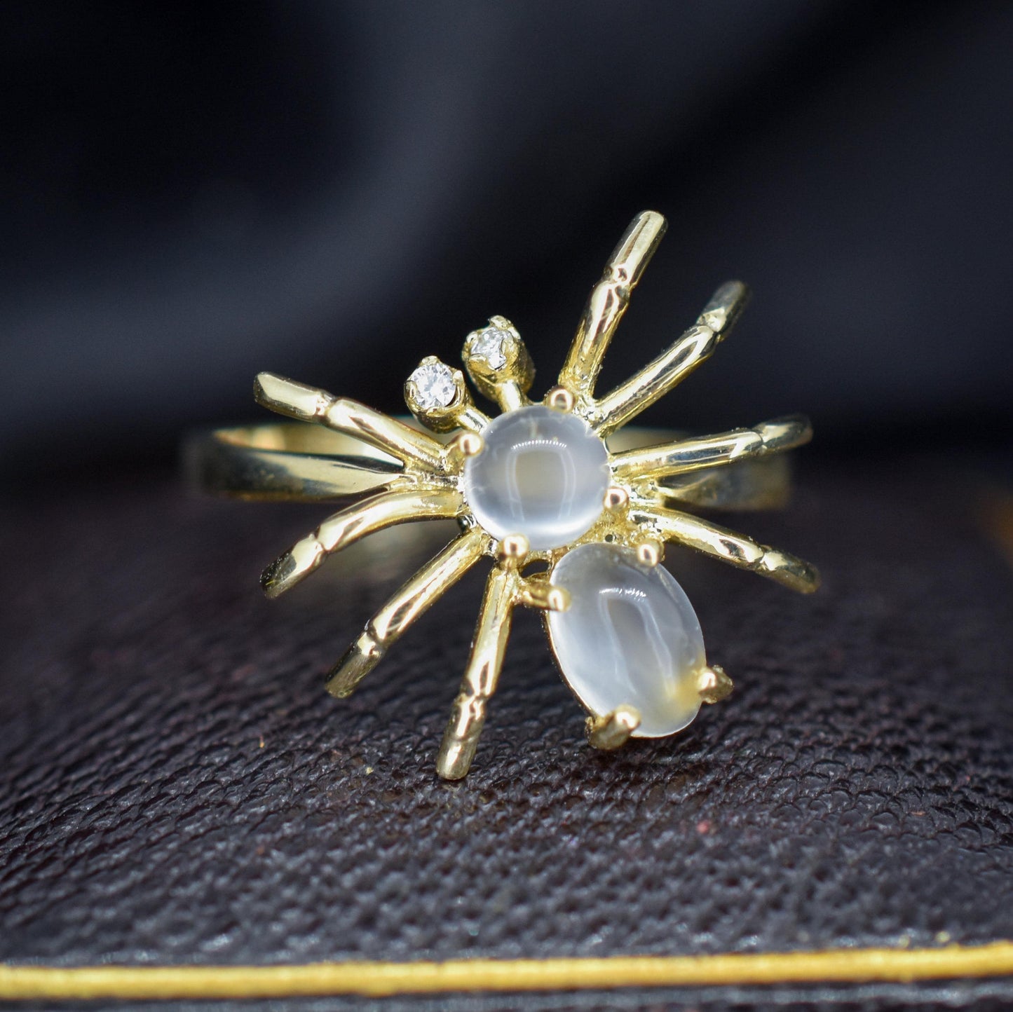 Moonstone and Diamond Spider 9ct Yellow Gold Dress Ring