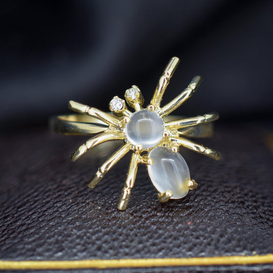 Moonstone and Diamond Spider 9ct Yellow Gold Dress Ring