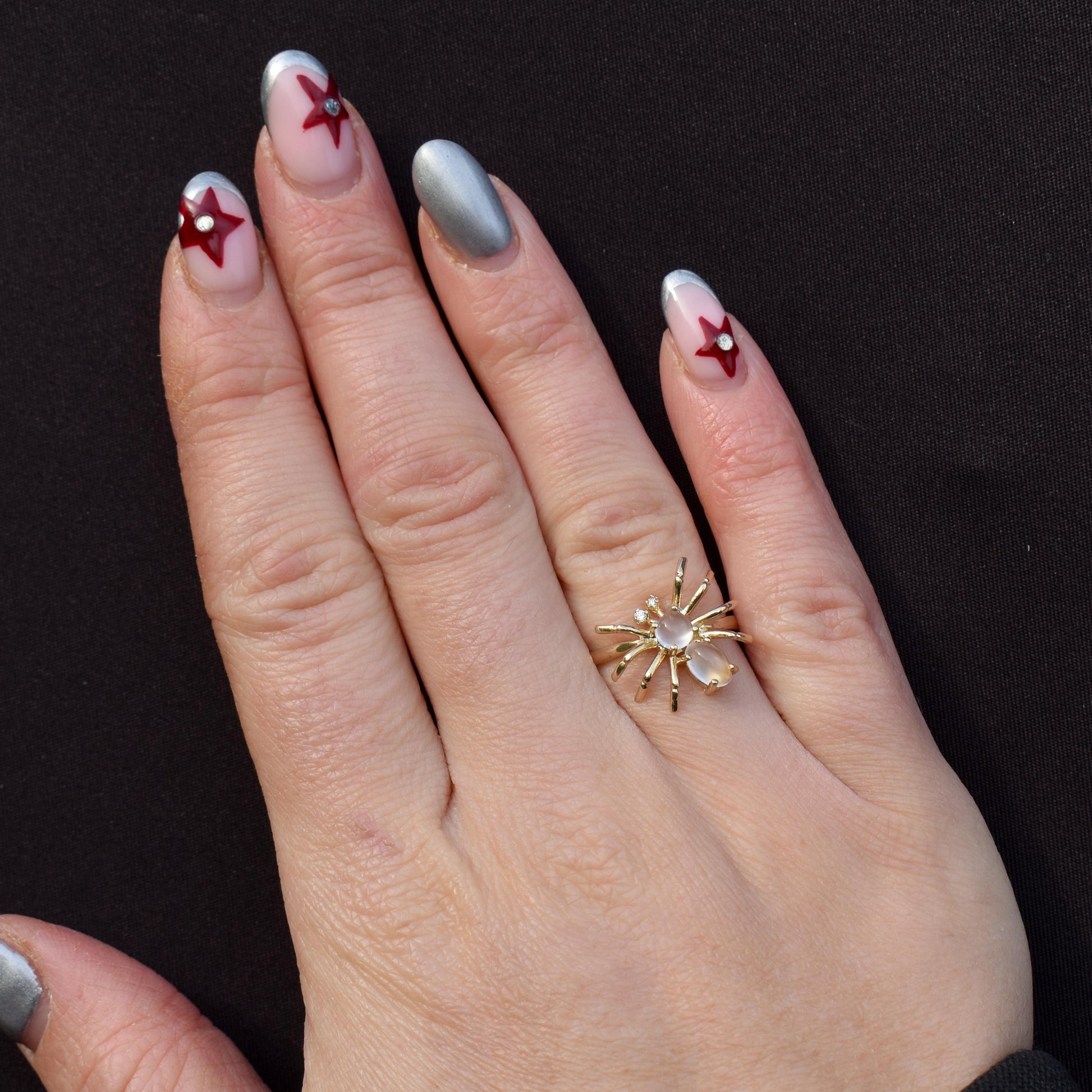 Moonstone and Diamond Spider 9ct Yellow Gold Dress Ring